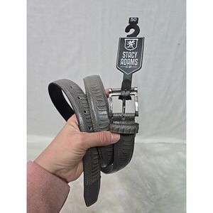 Brand‎ New Stacy Adams Men's 50" Crocodile Snake Print Leather Belt Gray Silver